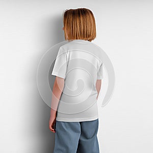 Mockup of a fashionable white kid\'s shirt, close-up, textured T-shirt for a girl, clothes for a child, for design, pattern