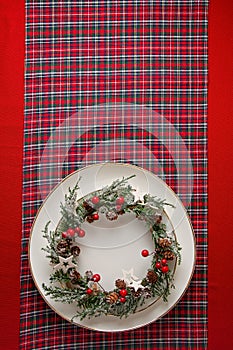 Festive decoration of christmas table for the party. Invitation, christmas celebration, festive dinner concept