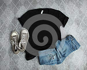 Mockup Flat Lay of Black T shirt