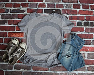 Mockup Flat Lay of Gray T shirt