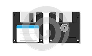 Realistic vector magnetic floppy disc icon for computer data storage.