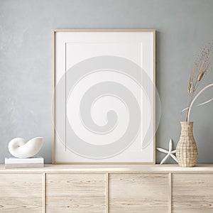 Mockup frame close up in coastal style home interior background photo