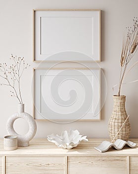 Mockup frame in Coastal boho interior background