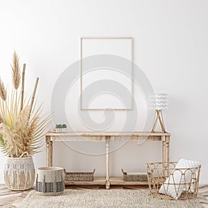 Mockup frame in coastal boho style interior