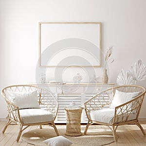 Mockup frame in cozy coastal style home interior photo