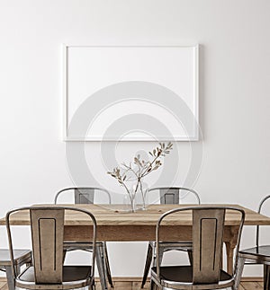 Mockup frame in farmhouse dining room interior