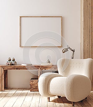 Mockup frame in farmhouse living room interior