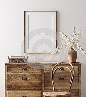 Mockup frame in farmhouse living room interior