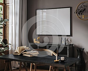 Mockup frame in home office interior background