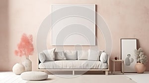 Mockup frame in interior background, room in light pastel colors