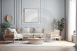 Mockup frame in interior background, room in light pastel colors, scandiboho style, 3d render, high quality 3d illustration. Gener