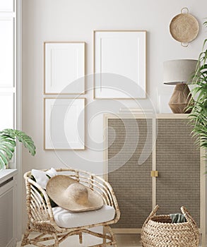 Mockup frame in interior background, room in light pastel colors, Scandinavian style