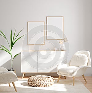 Mockup frame in interior background, room in light pastel colors, Scandinavian style photo