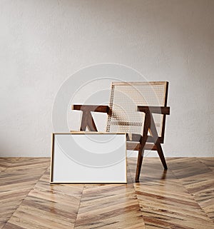 Mockup frame in minimalist nomadic interior background photo