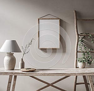 Mockup frame in Nomadic style interior background