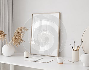 Mockup frame in simple minimal interior background