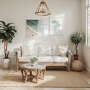 Mockup frame wall in interior background Coastal style