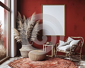 mockup of frames in wall and white sofa