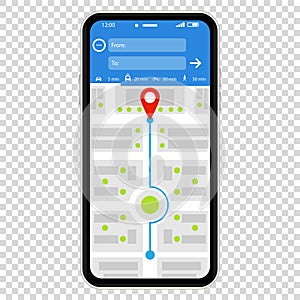 Mockup with gps navigation phone. map mobile