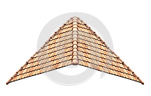 Mockup hip roof orange tile pattern isolated on white background with clipping path