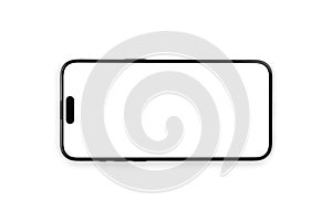 mockup horizontal smartphone iPhone 15 Pro Max with white screen, empty display on a white background