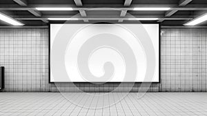 Mockup image of Blank billboard white screen posters and led in the subway station for advertising. Generative Ai