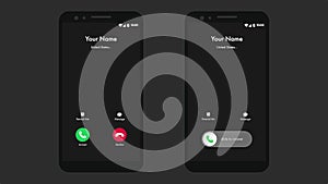 Mockup incoming call, voicemail screen, smartphone interface vector template. Flat UI, UX for application. New Call