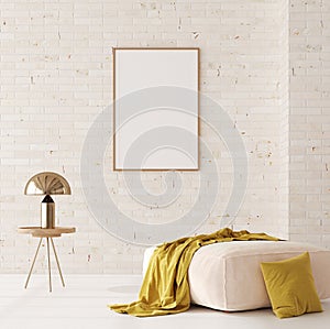 Mockup in interior background, room in light pastel colors, Scandi-Boho style