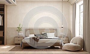 mockup interior luxury bedroom interior with minimal dÃ©cor loft style and empty frame photo