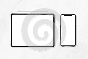 Mockup iPad apple pencil and iPhone  isolated on white background apply depending on you photo