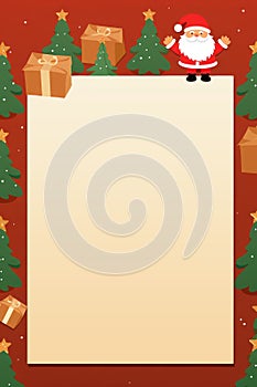 Mockup of letter to Santa Claus, cartoon style, blank sheet of paper. Happy New Year and Merry Christmas