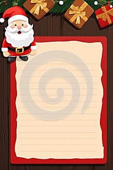 Mockup of letter to Santa Claus, cartoon style, blank sheet of paper. Happy New Year and Merry Christmas