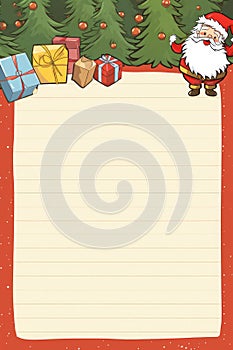 Mockup of letter to Santa Claus, cartoon style, blank sheet of paper. Happy New Year and Merry Christmas