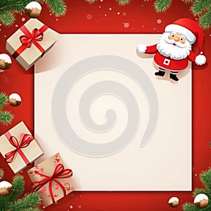 Mockup of letter to Santa Claus, cartoon style, blank sheet of paper. Happy New Year and Merry Christmas