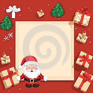 Mockup of letter to Santa Claus, cartoon style, blank sheet of paper. Happy New Year and Merry Christmas