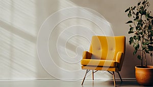 Mockup living room interior with yellow chair on empty green olive color wall background.3d rendering copy space green