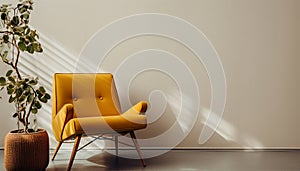 Mockup living room interior with yellow chair on empty green olive color wall background.3d rendering copy space green