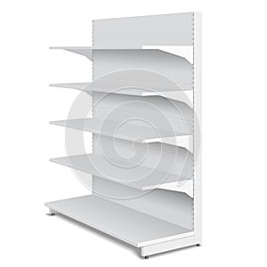Mockup, Mock Up White Blank Empty Showcase Displays With Retail Shelves Products Isolated. Ready For Your Design