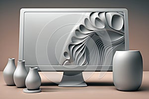 Mockup of modern laptop, smartphone, mac, pc, tablet on the table