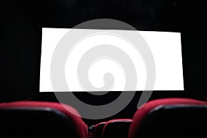 a mockup o the film screen in the cinema design, watching the show on white empty display