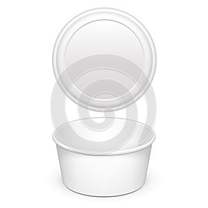 Mockup Open Cup Tub Food Plastic Container With Lid For Dessert, Yogurt, Ice Cream, Sour cream Or Snack. Illustration