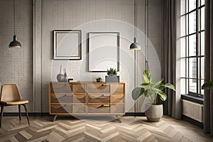 Mockup painting frames in modern room, 3d render