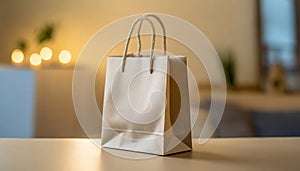 Mockup of paper bag, shop package. Marketing product cardboard packaging