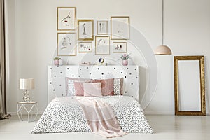 Mockup in pastel bedroom interior