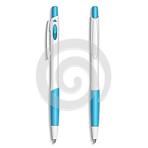 Mockup Pen, Pencil, Marker Set Of Corporate Identity And Branding Stationery Templates. Blue. Illustration Isolated On