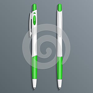 Mockup Pen, Pencil, Marker Set Of Corporate Identity And Branding Stationery Templates. Green. Illustration Isolated On