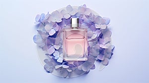 Mockup Perfume bottle with flower minimalism texture photography, Showcase Product, AI Generative