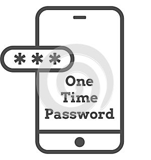 Mockup phone with encrypted password authentication. Two Factor Authentication or Multifactor Authentication or One Time Password