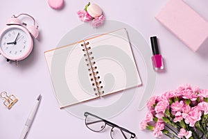 Mockup planner flat lay. Accessory on the table. View top. Event