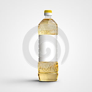 Mockup plastic bottle with vegetable, olive oil, isolated on white background